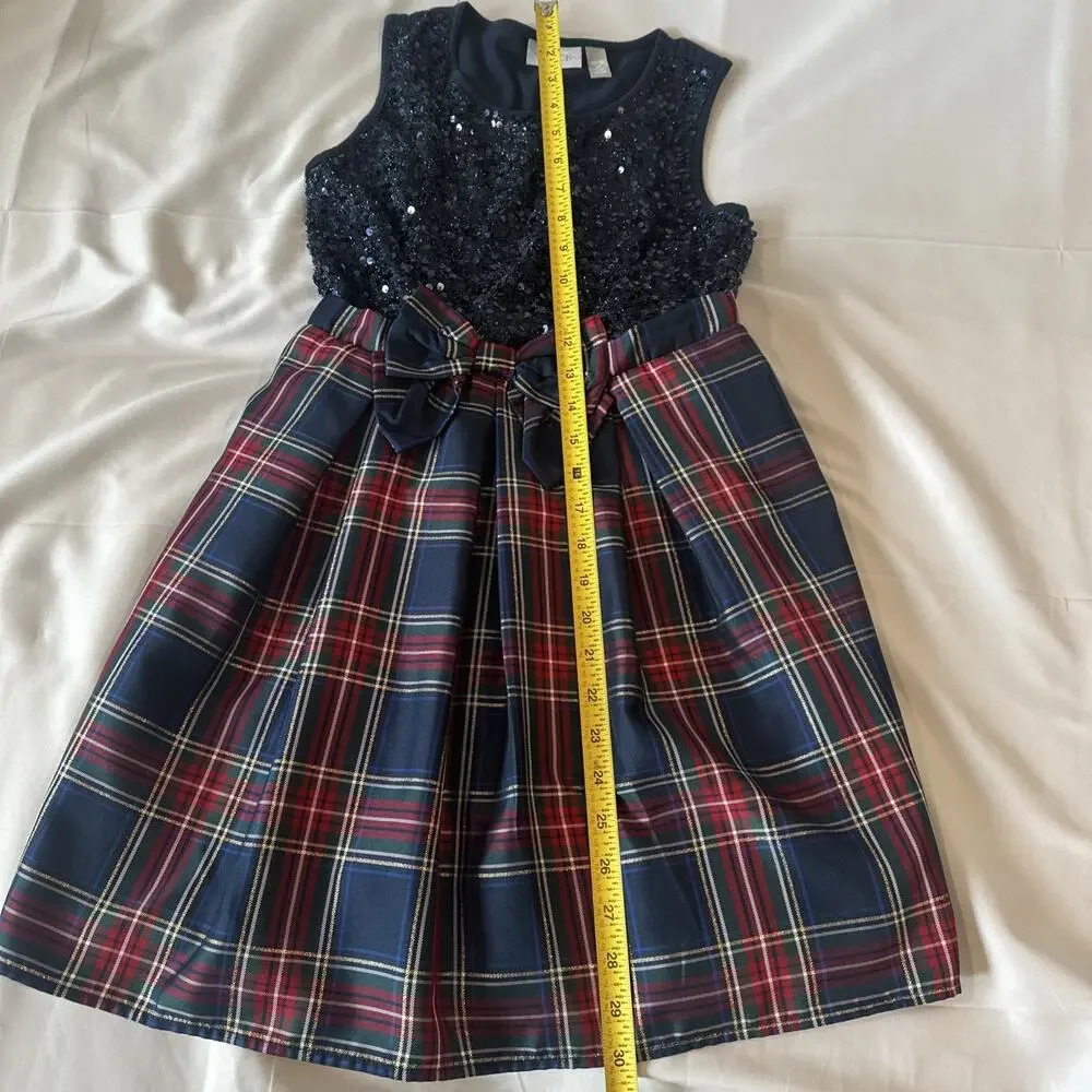 🎀 The Children’s Place Girls 12/14 blue sequence Plaid Sleeveless Dress 💙